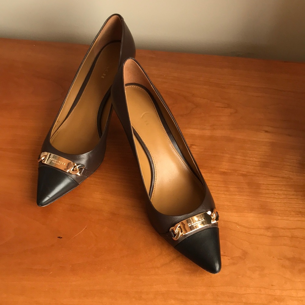 Coach Brown and black spectator kitten heel size 8